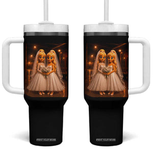 Funny Lesbian Pride Tung Tung Sahur Engagement Gift Tumbler With Handle