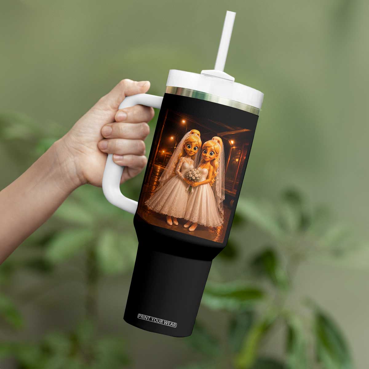 Funny Lesbian Pride Tung Tung Sahur Engagement Gift Tumbler With Handle