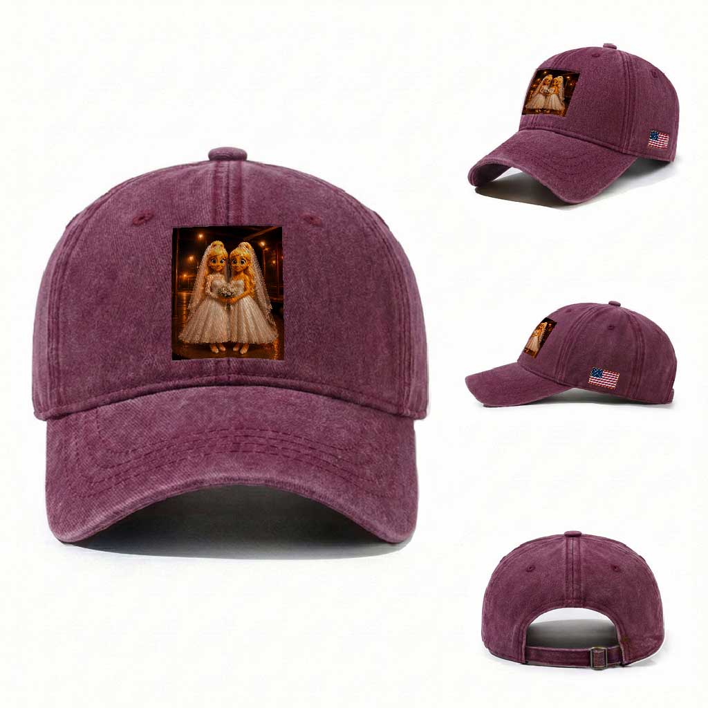Funny Lesbian Pride Tung Tung Sahur Engagement Gift Washed Cotton Baseball Cap TS12 Washed Cap Universal Fit Burgundy Print Your Wear