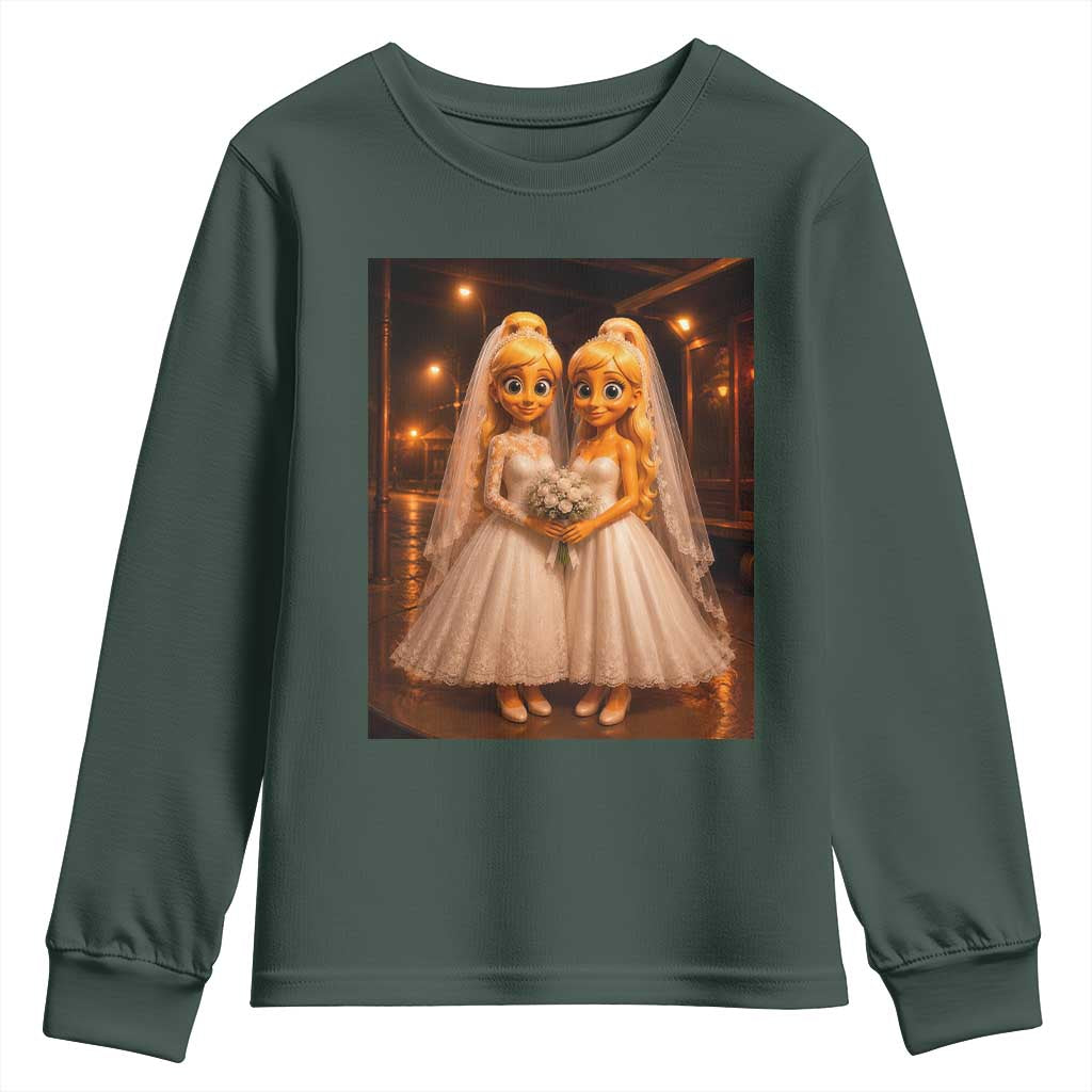 Funny Lesbian Pride Tung Tung Sahur Engagement Gift Youth Sweatshirt TS12 Dark Forest Green Print Your Wear