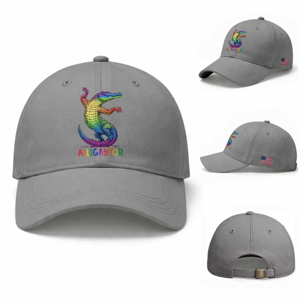 Alligaytor LGBTQ Pride Graphic Baseball Cap Queer Reptile Lovers TS12 Baseball Cap Universal Fit Sport Gray Print Your Wear