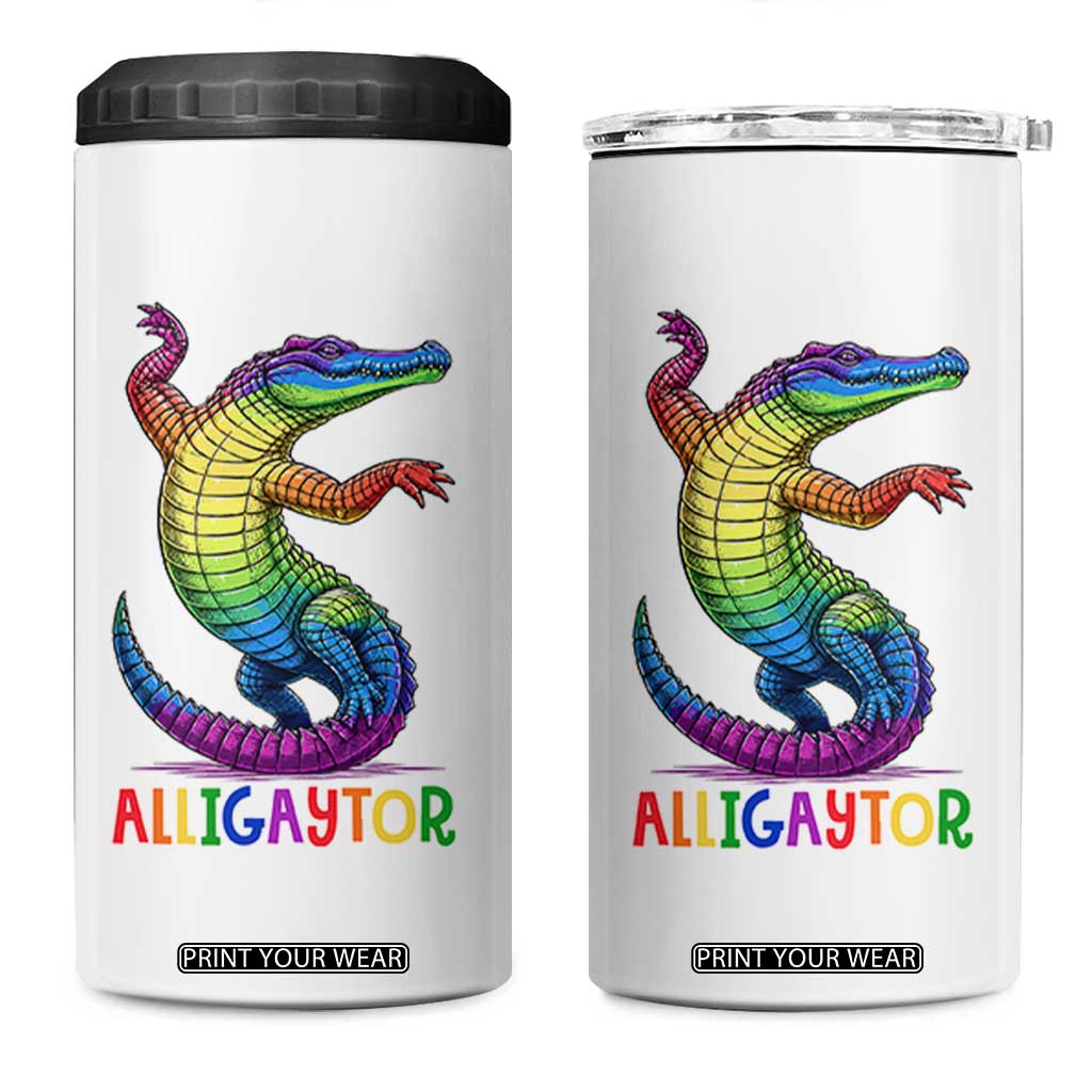 Alligaytor LGBTQ Pride Graphic 4 in 1 Can Cooler Tumbler Queer Reptile Lovers TS12 One Size: 16 oz White Print Your Wear