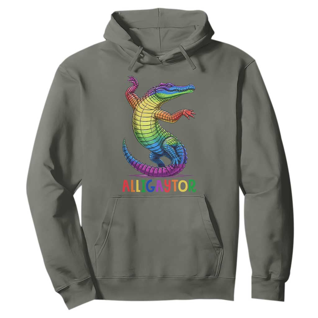 Alligaytor LGBTQ Pride Graphic Hoodie Queer Reptile Lovers TS12 Military Green Print Your Wear