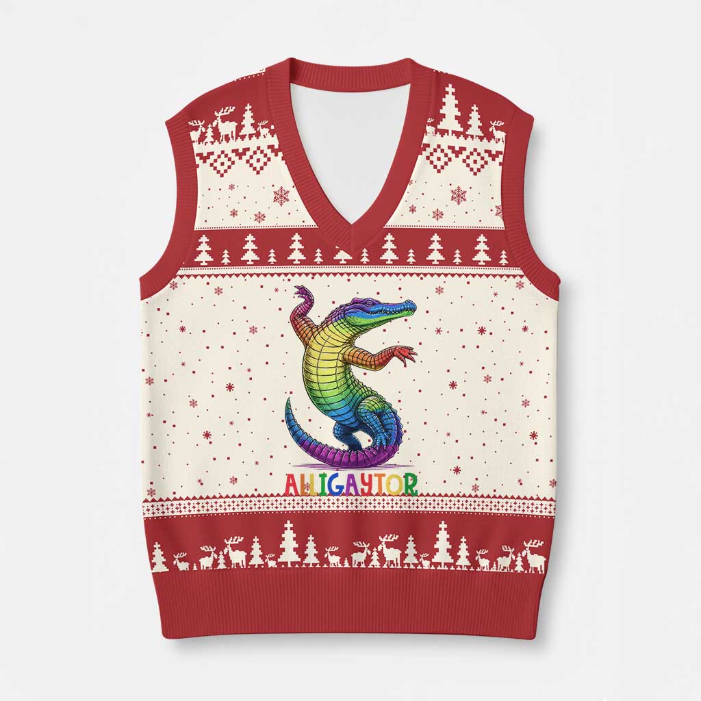 Alligaytor LGBTQ Pride Graphic V-Neck Knit Sweater Vest Queer Reptile Lovers TS12 Beige Red Print Your Wear