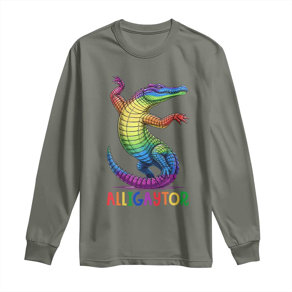 Alligaytor LGBTQ Pride Graphic Long Sleeve Shirt Queer Reptile Lovers TS12 Military Green Print Your Wear