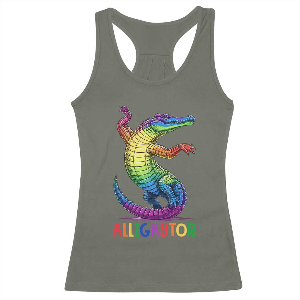 Alligaytor LGBTQ Pride Graphic Racerback Tank Top Queer Reptile Lovers TS12 Military Green Print Your Wear