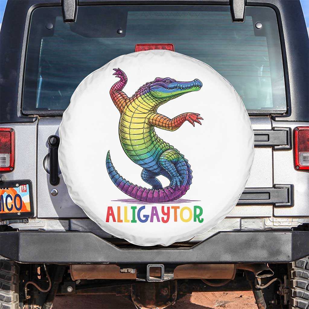 Alligaytor LGBTQ Pride Graphic Spare Tire Cover Queer Reptile Lovers TS12 No hole White Print Your Wear