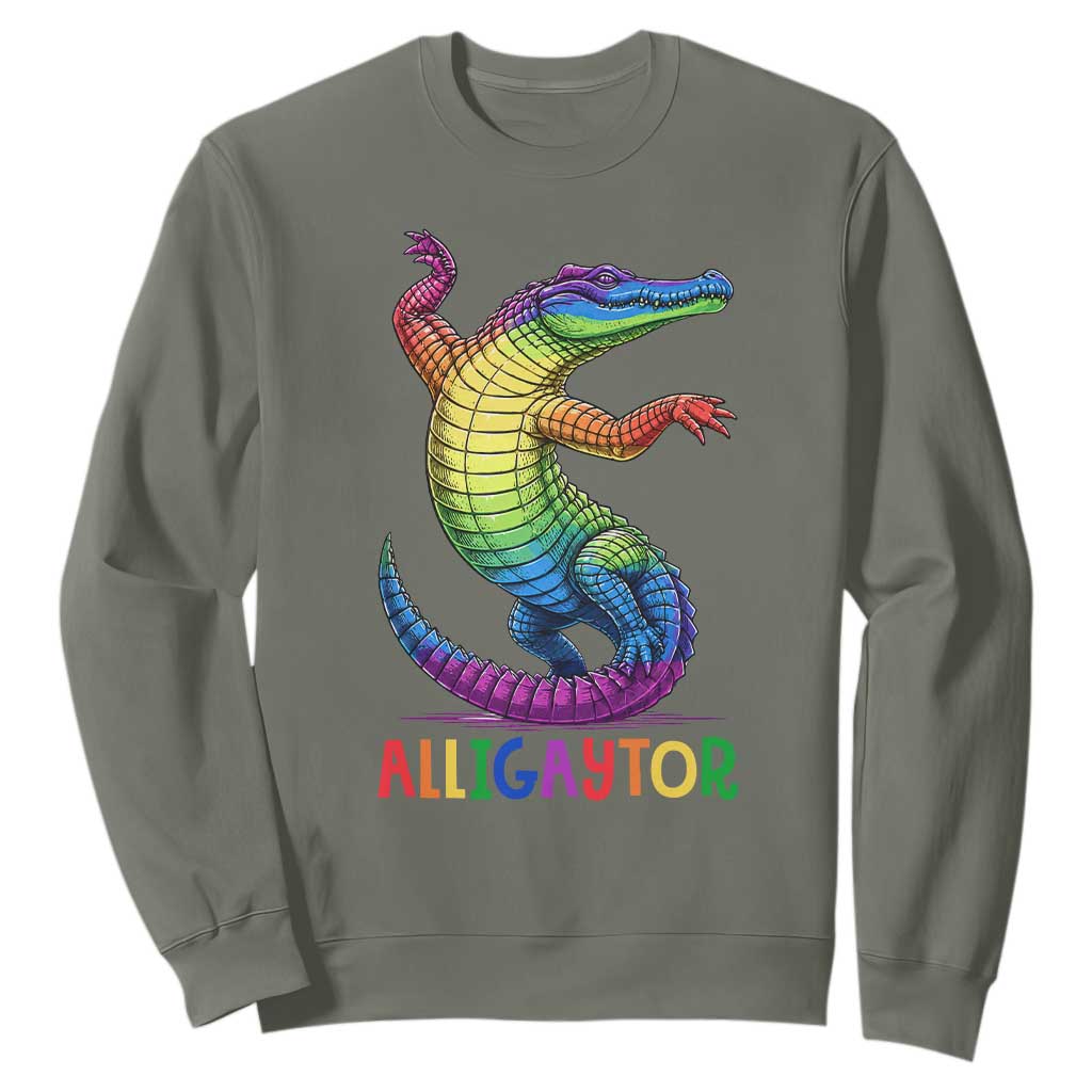 Alligaytor LGBTQ Pride Graphic Sweatshirt Queer Reptile Lovers TS12 Military Green Print Your Wear