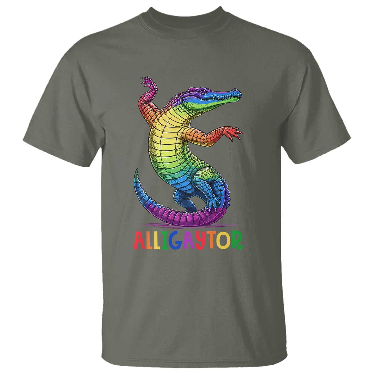 Alligaytor LGBTQ Pride Graphic T Shirt Queer Reptile Lovers TS12 Military Green Print Your Wear