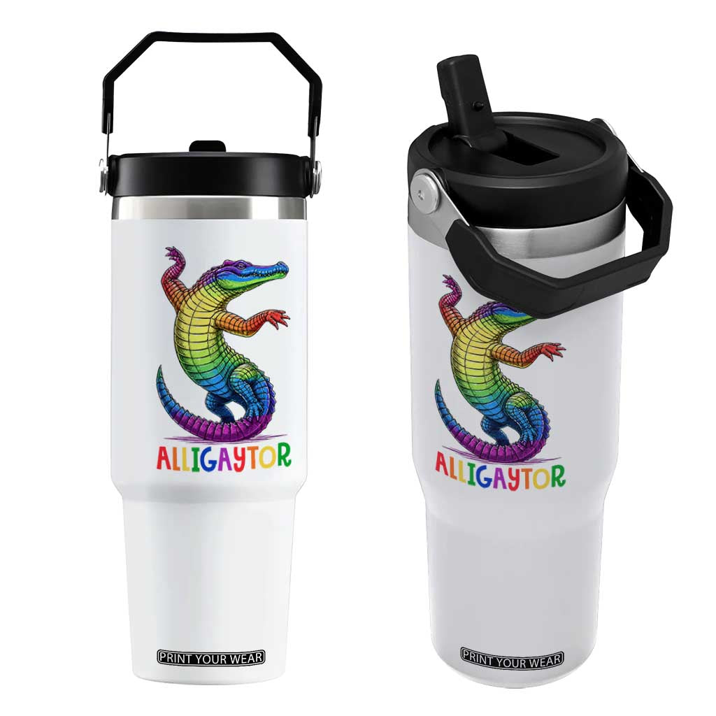 Alligaytor LGBTQ Pride Graphic Flip Straw Tumbler Queer Reptile Lovers