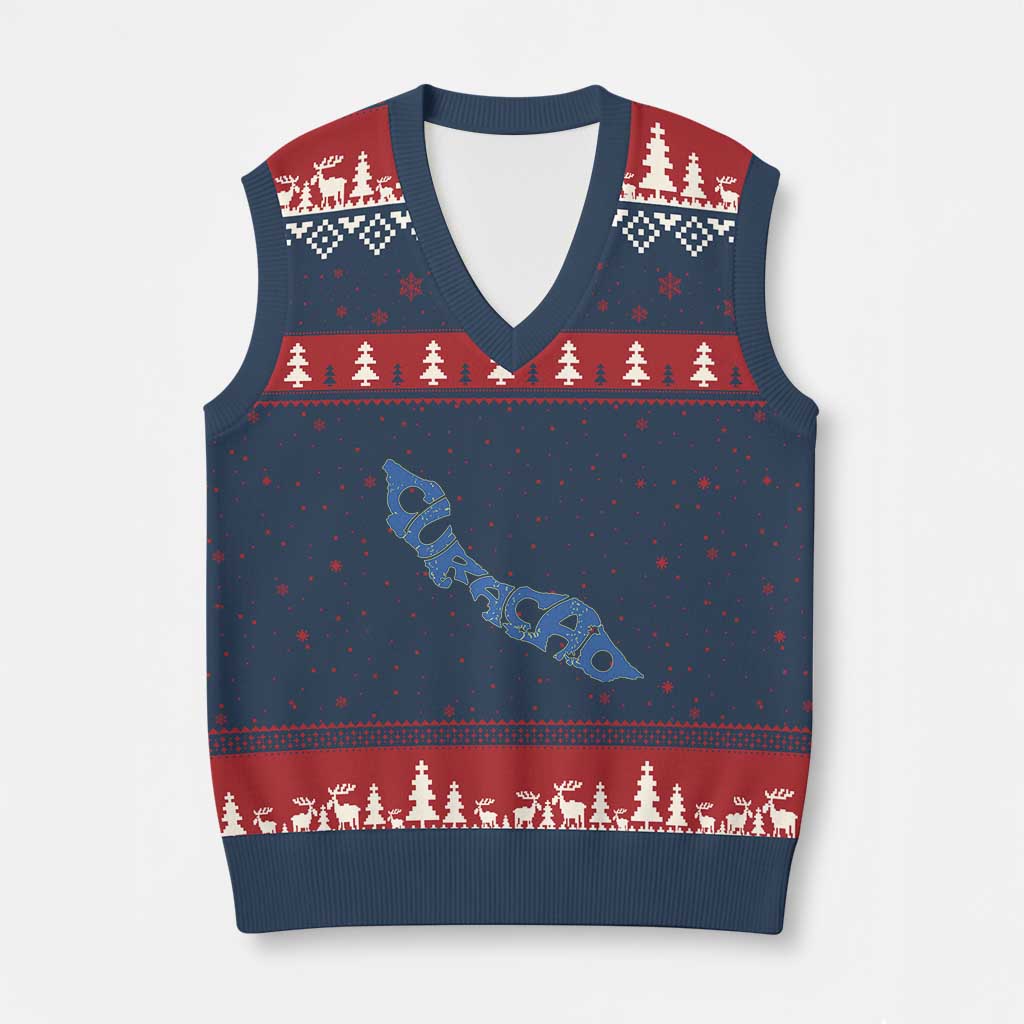 Curacao Flag Map Pride V-Neck Knit Sweater Vest Proud Curacaoan Heritage Gift