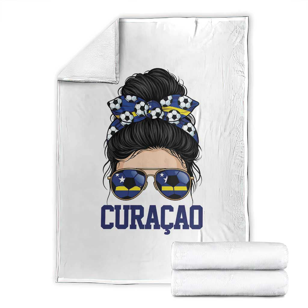 Curacao Soccer Messy Bun Girl Throw Blanket Proud Curacaoan Heritage Gift
