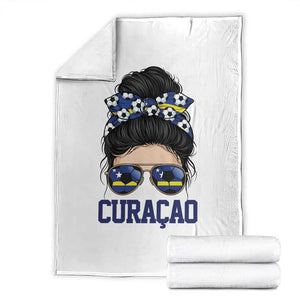 Curacao Soccer Messy Bun Girl Throw Blanket Proud Curacaoan Heritage Gift
