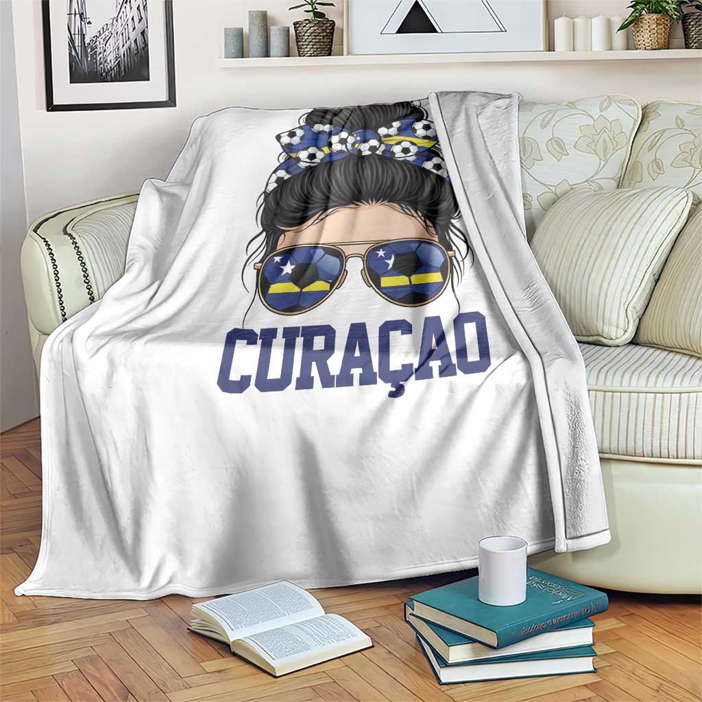 Curacao Soccer Messy Bun Girl Throw Blanket Proud Curacaoan Heritage Gift