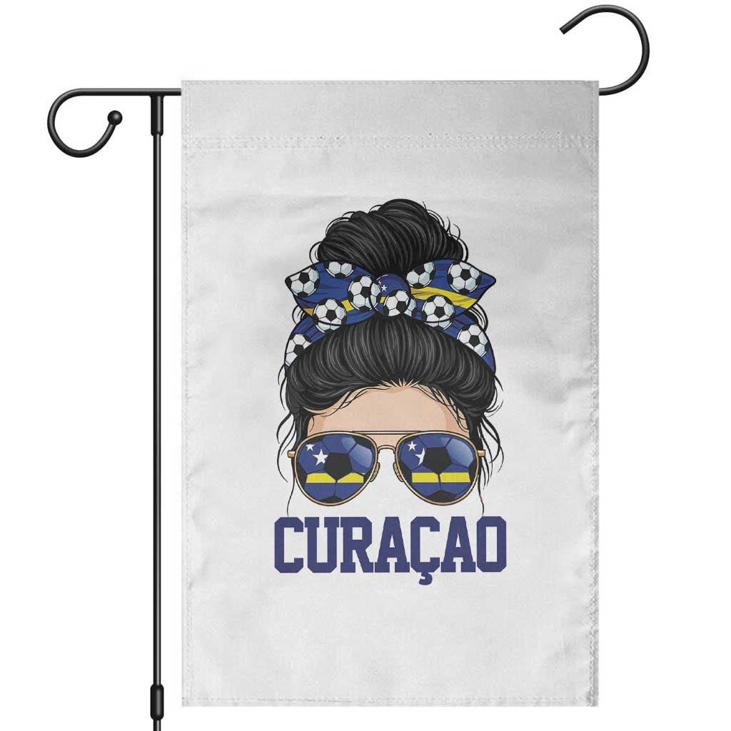 Curacao Soccer Messy Bun Girl Garden Flag Proud Curacaoan Heritage Gift