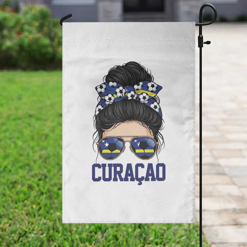 Curacao Soccer Messy Bun Girl Garden Flag Proud Curacaoan Heritage Gift