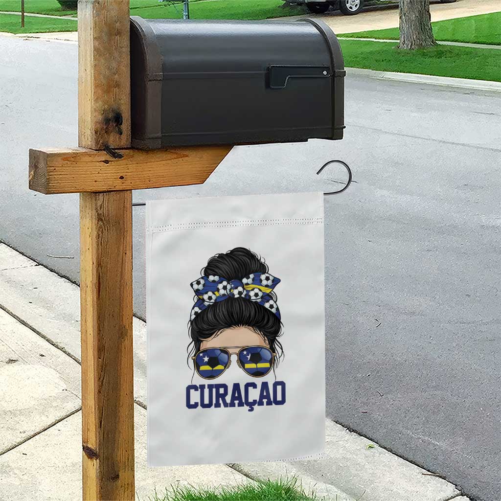 Curacao Soccer Messy Bun Girl Garden Flag Proud Curacaoan Heritage Gift