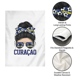 Curacao Soccer Messy Bun Girl Garden Flag Proud Curacaoan Heritage Gift
