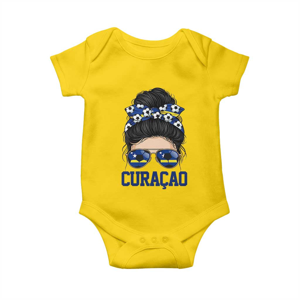 Curacao Soccer Messy Bun Girl Baby Onesie Proud Curacaoan Heritage Gift