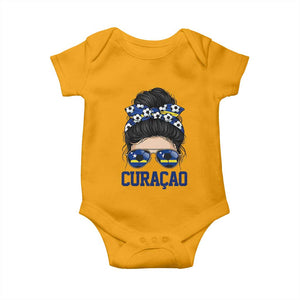 Curacao Soccer Messy Bun Girl Baby Onesie Proud Curacaoan Heritage Gift