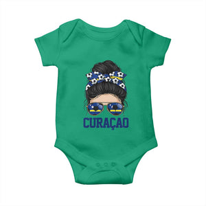 Curacao Soccer Messy Bun Girl Baby Onesie Proud Curacaoan Heritage Gift
