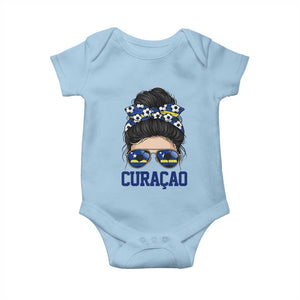 Curacao Soccer Messy Bun Girl Baby Onesie Proud Curacaoan Heritage Gift