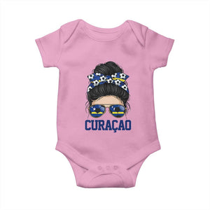 Curacao Soccer Messy Bun Girl Baby Onesie Proud Curacaoan Heritage Gift