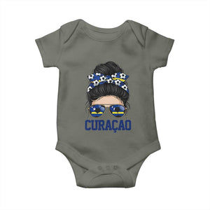 Curacao Soccer Messy Bun Girl Baby Onesie Proud Curacaoan Heritage Gift