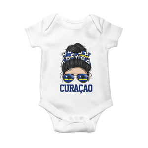 Curacao Soccer Messy Bun Girl Baby Onesie Proud Curacaoan Heritage Gift