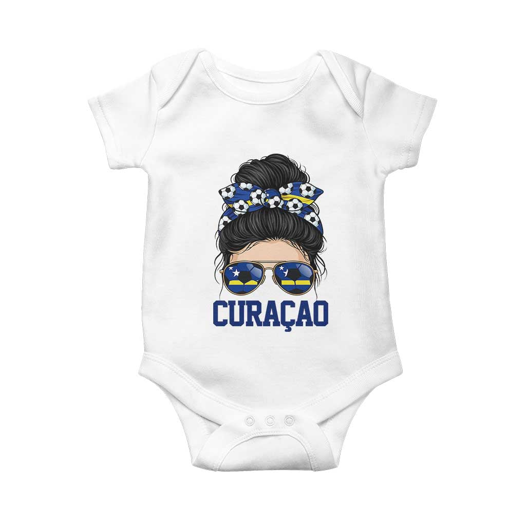Curacao Soccer Messy Bun Girl Baby Onesie Proud Curacaoan Heritage Gift TS12 White Print Your Wear