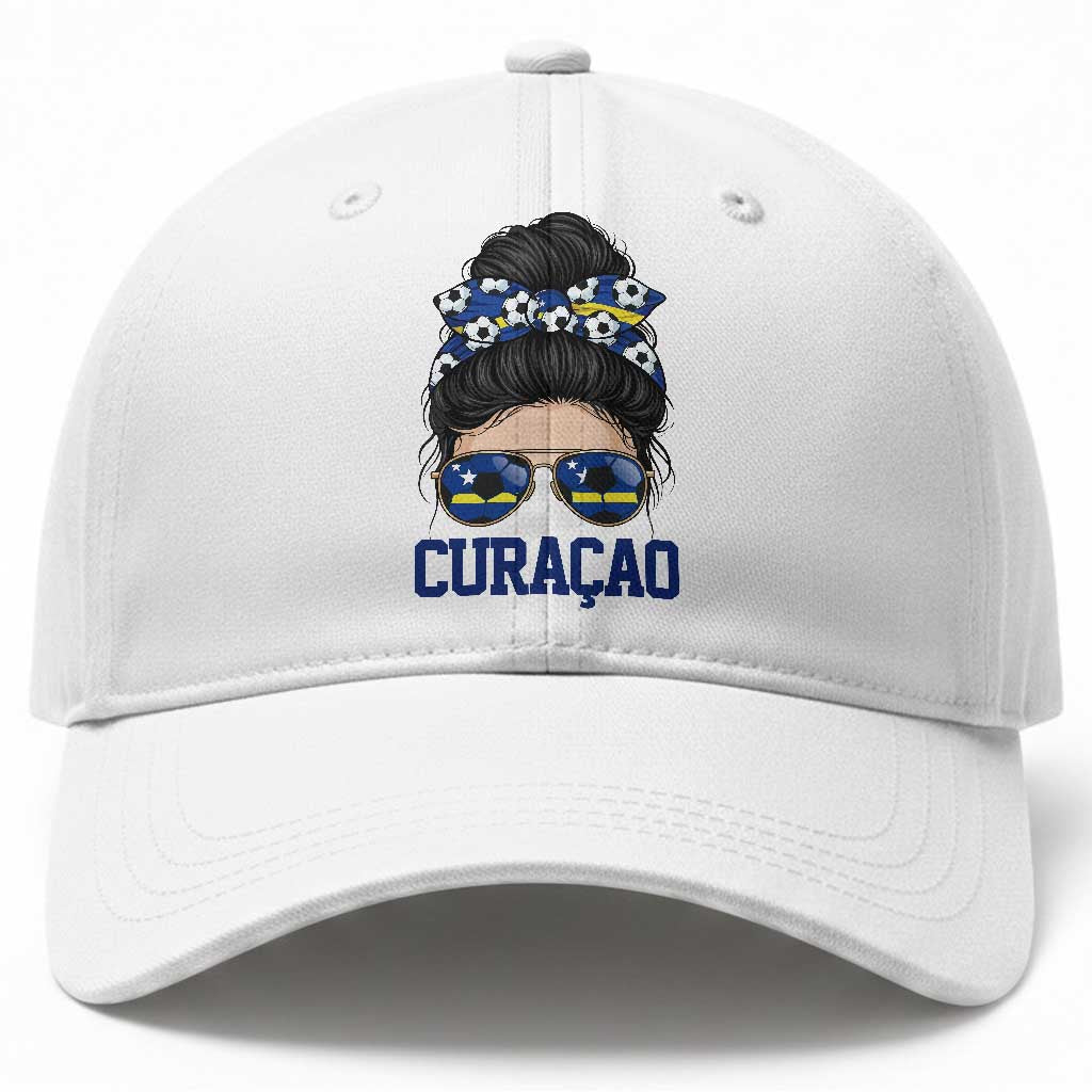 Curacao Soccer Messy Bun Girl Baseball Cap Proud Curacaoan Heritage Gift