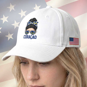 Curacao Soccer Messy Bun Girl Baseball Cap Proud Curacaoan Heritage Gift