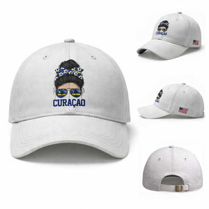 Curacao Soccer Messy Bun Girl Baseball Cap Proud Curacaoan Heritage Gift