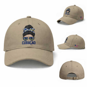 Curacao Soccer Messy Bun Girl Baseball Cap Proud Curacaoan Heritage Gift