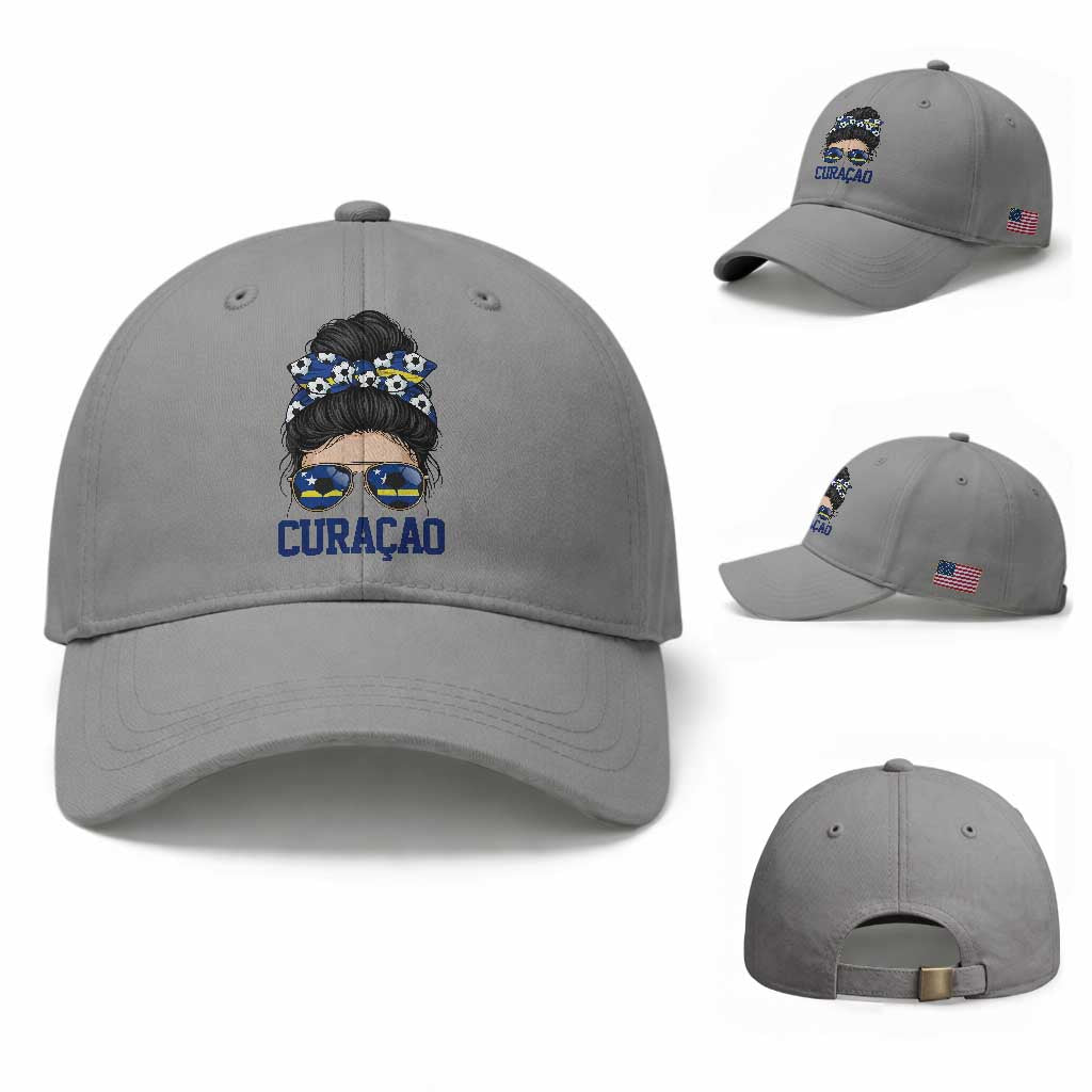 Curacao Soccer Messy Bun Girl Baseball Cap Proud Curacaoan Heritage Gift