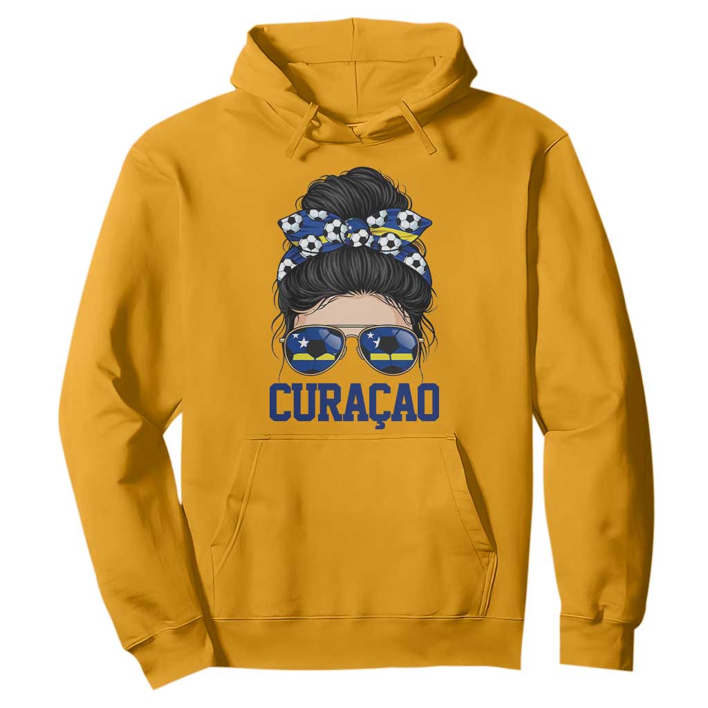 Curacao Soccer Messy Bun Girl Hoodie Proud Curacaoan Heritage Gift