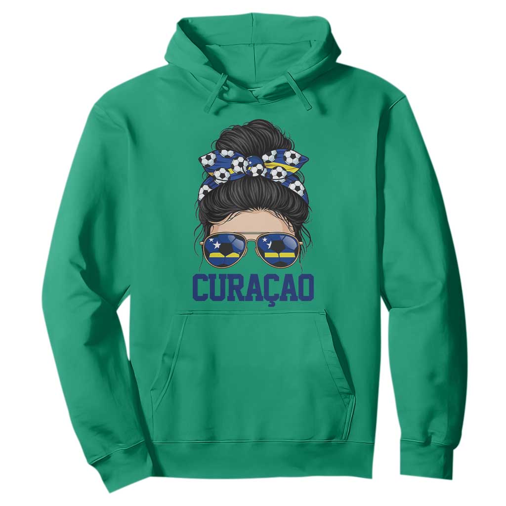 Curacao Soccer Messy Bun Girl Hoodie Proud Curacaoan Heritage Gift