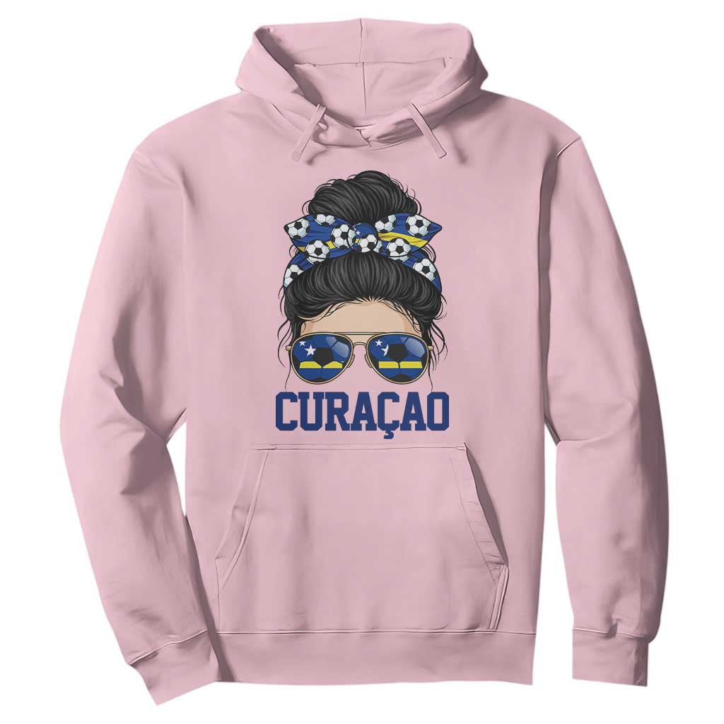 Curacao Soccer Messy Bun Girl Hoodie Proud Curacaoan Heritage Gift