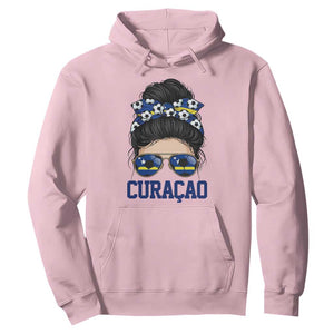 Curacao Soccer Messy Bun Girl Hoodie Proud Curacaoan Heritage Gift
