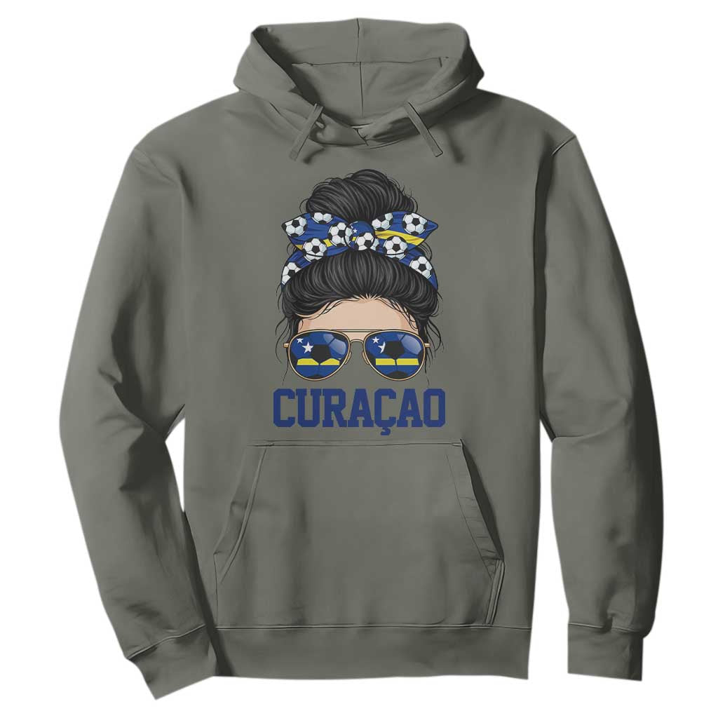 Curacao Soccer Messy Bun Girl Hoodie Proud Curacaoan Heritage Gift