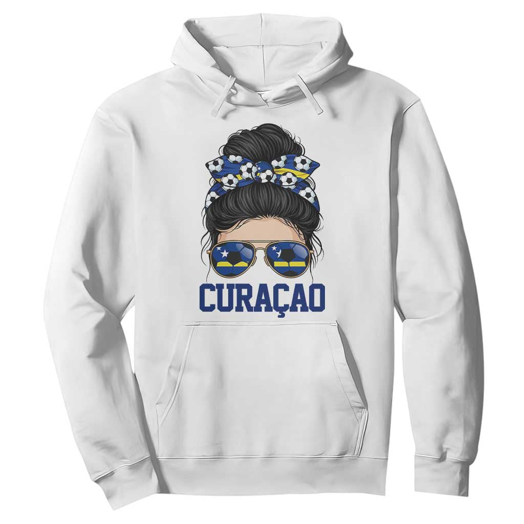 Curacao Soccer Messy Bun Girl Hoodie Proud Curacaoan Heritage Gift