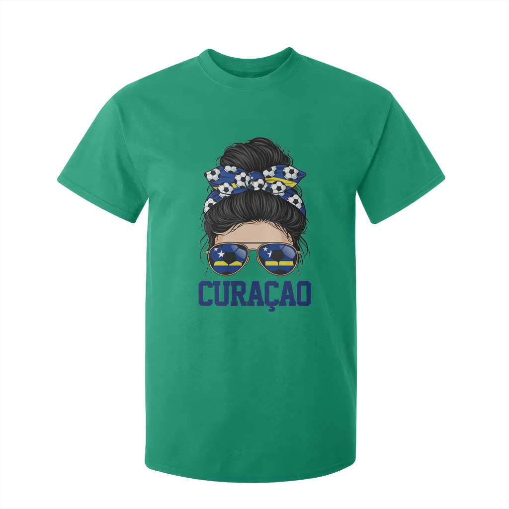Curacao Soccer Messy Bun Girl T Shirt For Kid Proud Curacaoan Heritage Gift