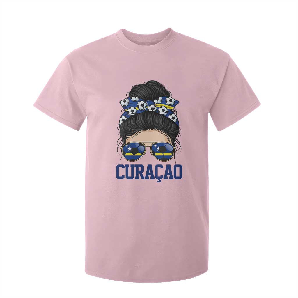 Curacao Soccer Messy Bun Girl T Shirt For Kid Proud Curacaoan Heritage Gift