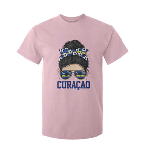 Curacao Soccer Messy Bun Girl T Shirt For Kid Proud Curacaoan Heritage Gift