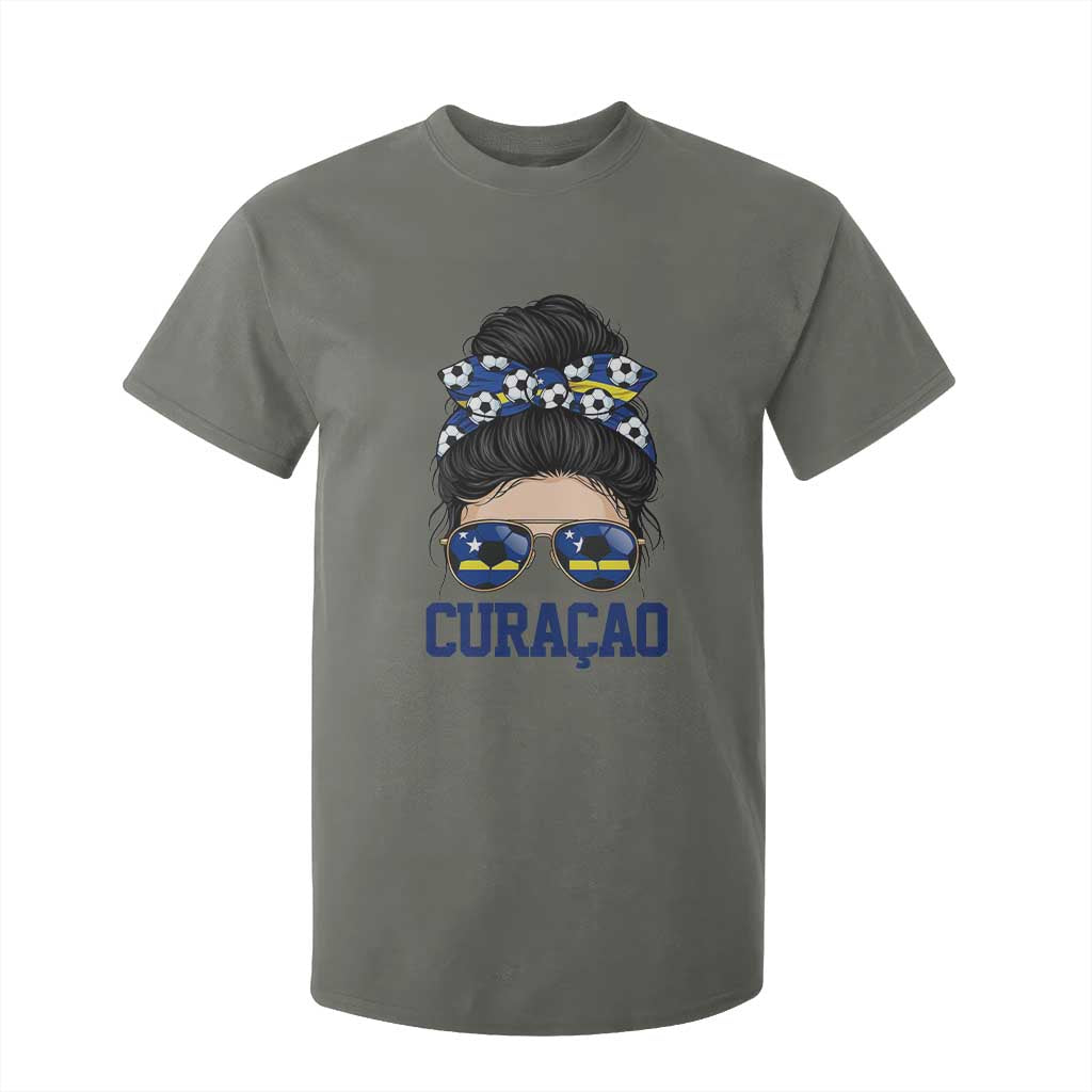 Curacao Soccer Messy Bun Girl T Shirt For Kid Proud Curacaoan Heritage Gift