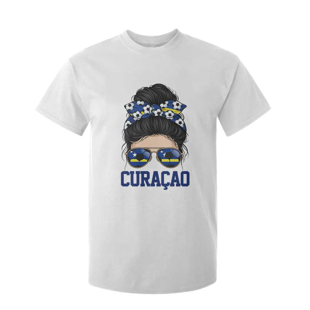 Curacao Soccer Messy Bun Girl T Shirt For Kid Proud Curacaoan Heritage Gift