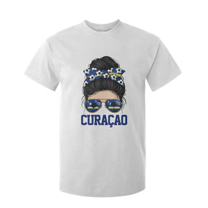 Curacao Soccer Messy Bun Girl T Shirt For Kid Proud Curacaoan Heritage Gift