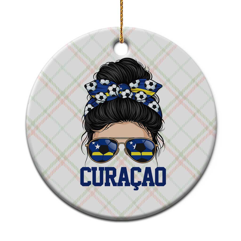 Curacao Soccer Messy Bun Girl Ceramic Ornament Proud Curacaoan Heritage Gift