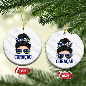 Curacao Soccer Messy Bun Girl Ceramic Ornament Proud Curacaoan Heritage Gift