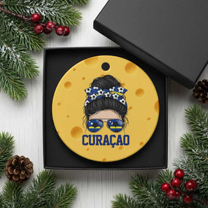 Curacao Soccer Messy Bun Girl Ceramic Ornament Proud Curacaoan Heritage Gift